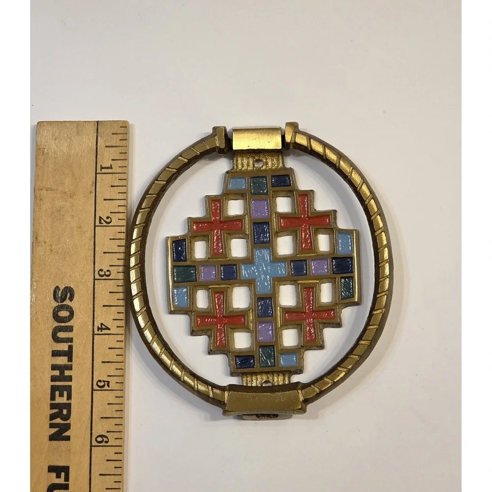 Vintage Brass Terra Sancta Guild Jerusalem Cross Door Knocker Made In Israel